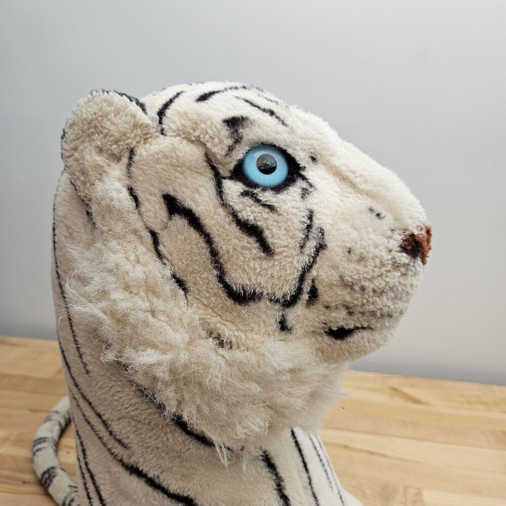 36" Vtg Large Kellytoy Plush Siberian Tiger Stuffed White Toy Animal Blue Eyes - Picture 9 of 16